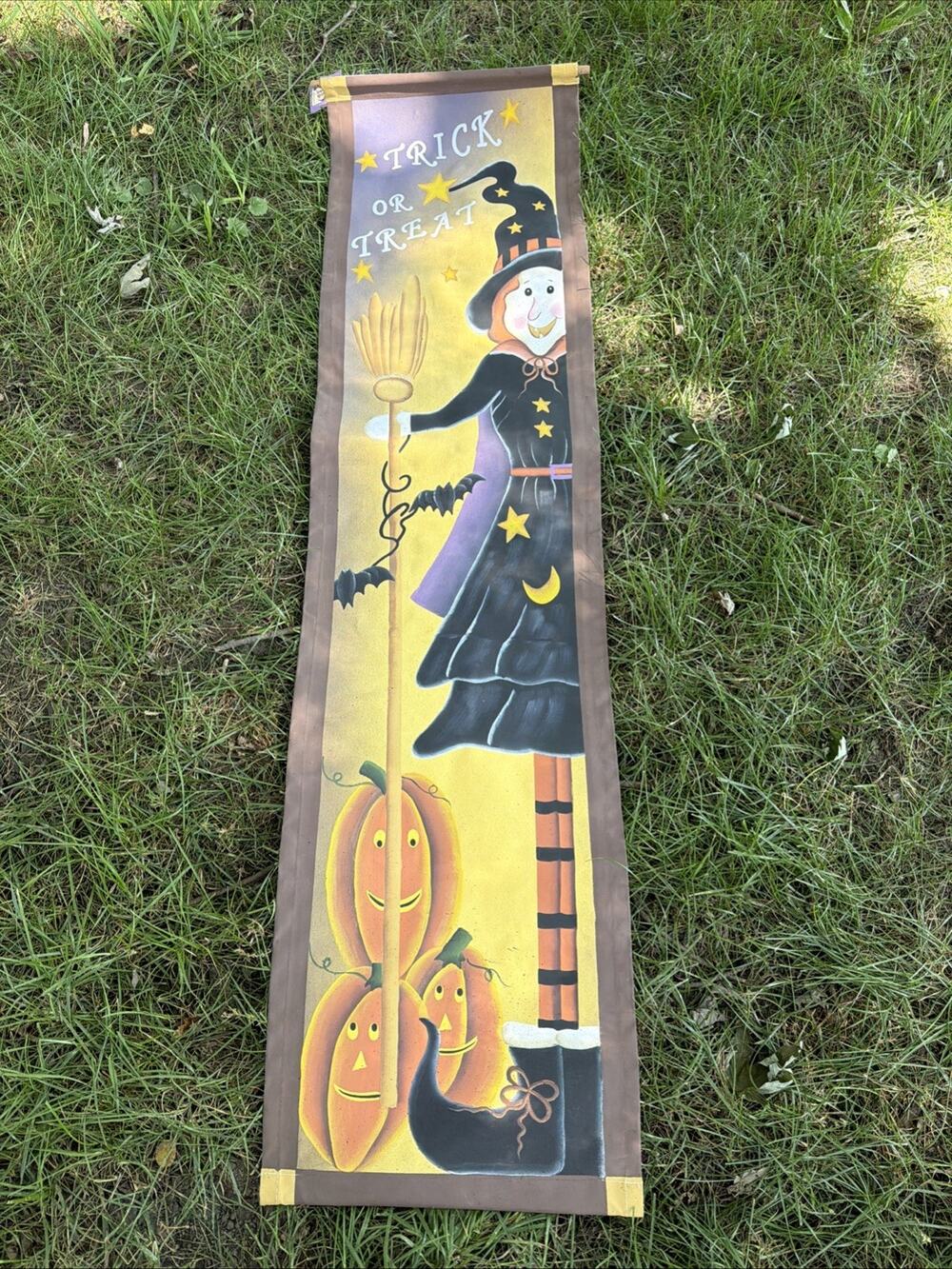 Halloween Door Decor Hanging Painted Canvas Witch Trick or Treat 15"x60"